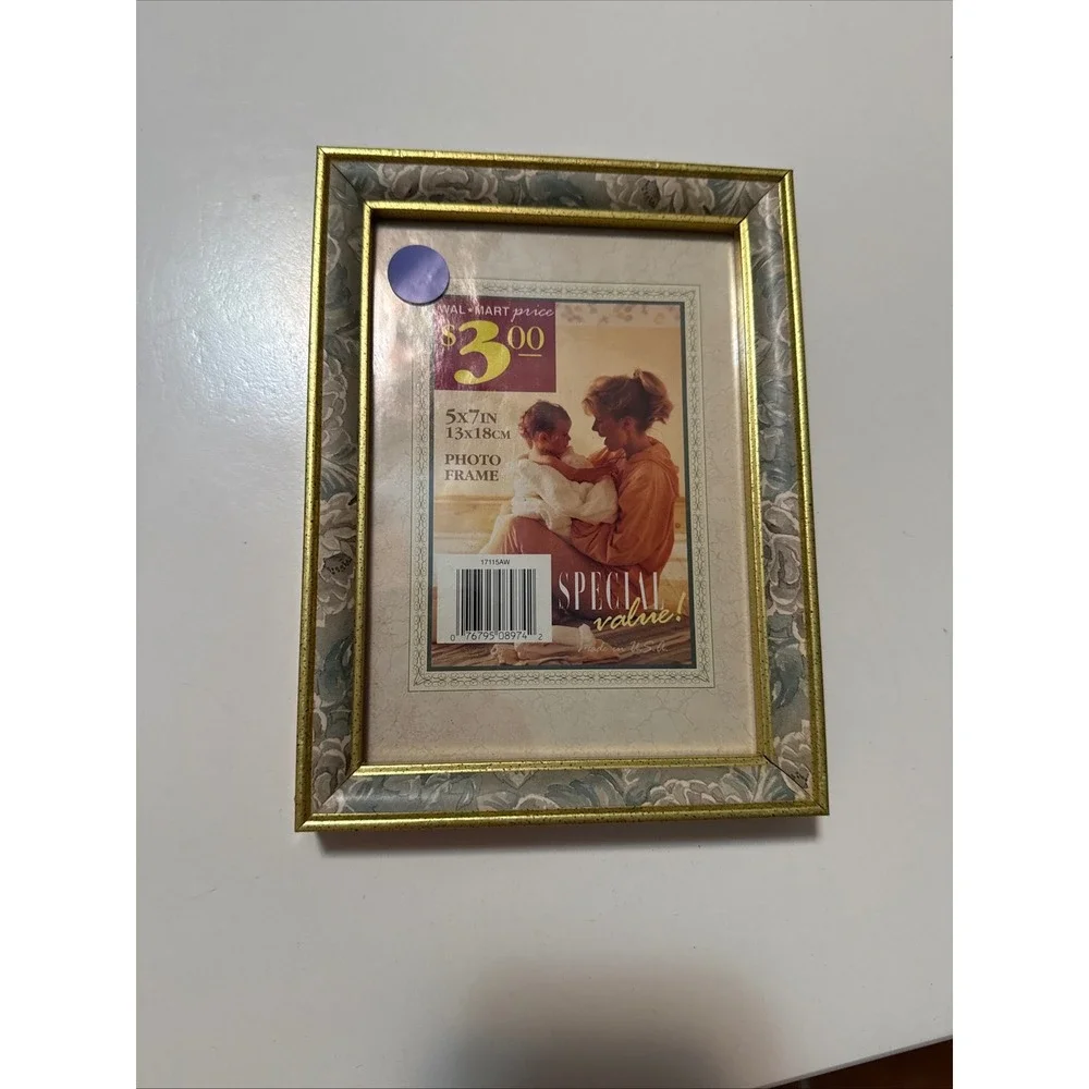 Vintage Floral 5x7 Photo Frame Gold Trim Blue Rose Cottagecore 17115AW